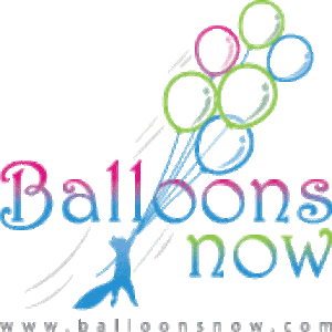 a logo with text and balloons